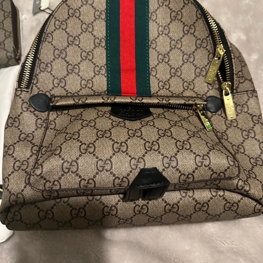 Gucci Brown and Green Backpack with Iconic Monogram